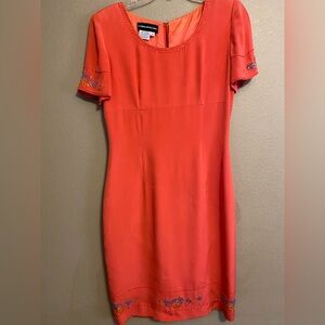 Donna Morgan Vintage Women Size 8 100% Silk Beaded Elegant Coral Dress